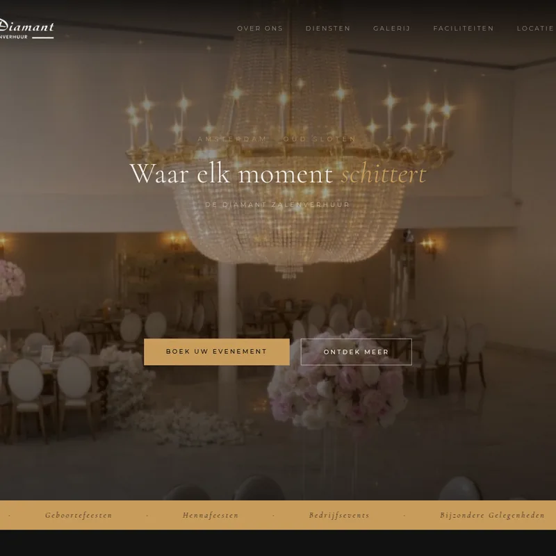 Website van De Diamant Zalenverhuur