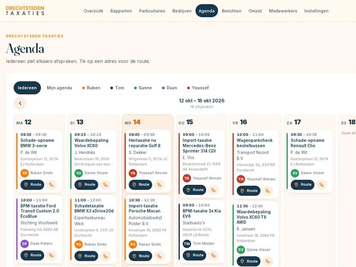 Weekagenda van het team