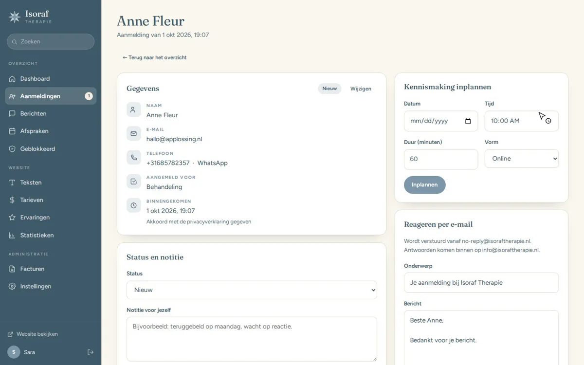 Een aanmelding openen en meteen een kennismaking inplannen