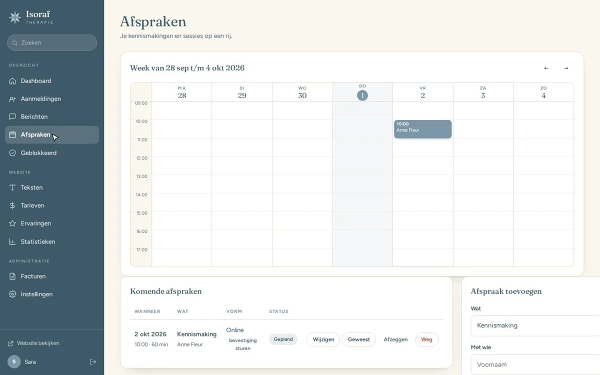 Weekagenda van Isoraf Therapie