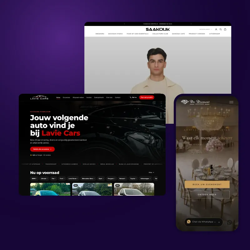 Voorbeeld van een nieuwe homepage op telefoon en computer